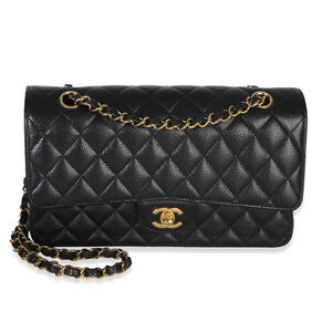 Chanel Black Quilted Caviar Medium Classic Double Flap Handbag